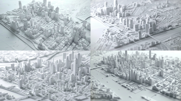 城市沙盒，灰白色，精细渲染，俯视角，鸟瞰，高级感，获奖作品，地图