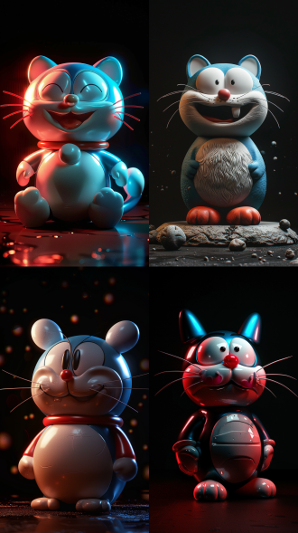 哆啦a梦，3d，黑色背景