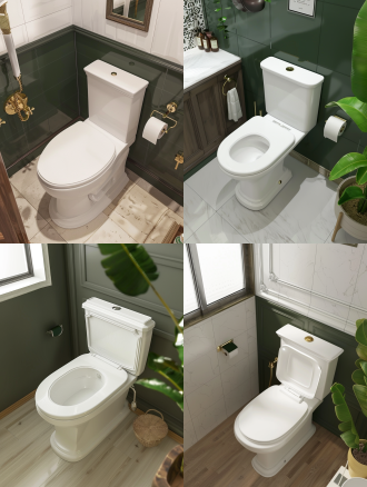 白色马桶，极简主义，北欧风格，卫生间背景，明亮光线，自然光，广角镜头，简洁线条，白色调，干净，宁静。 北欧室内 俯视 鸟瞰