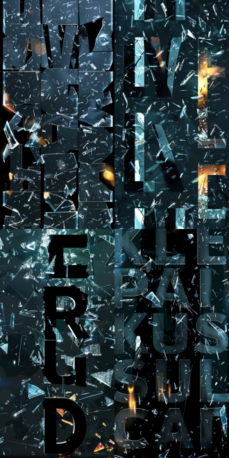 一幅充满字母的海报，每个字母上都是玻璃碎裂的痕迹 玻璃