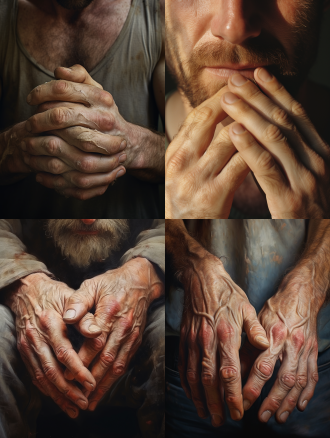 双手特写，细腻纹理，近距离，自然光，柔和阴影，皮肤质感，手指动作，专注表情，温暖色调，静态捕捉。