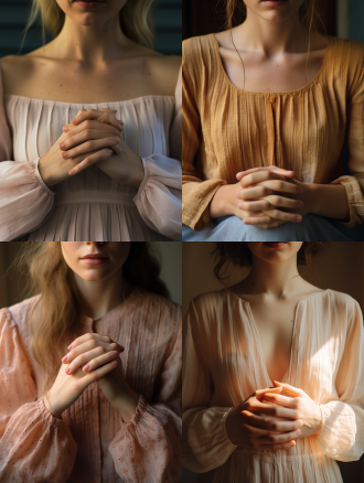 女性双手特写，手掌摊开面对镜头，细腻肌肤，指甲修剪整齐，柔和光线，室内环境，50mm定焦镜头，自然光，慢快门，温暖色调，平静表情。