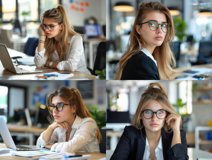 职业女性工作，专注表情，办公室环境，暖光照明，近景镜头，自然光，柔和色调，眼睛疲劳，专业着装，舒适氛围，近景，自然光，柔和色调，眼睛疲劳，专业着装，舒适氛围。