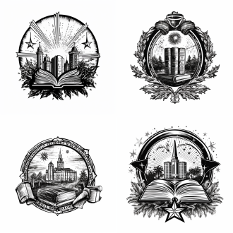 emblem for a university with large book, vintage