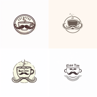 咖啡杯小胡子logo，极简线条艺术，单色，liz muller风格，正面视角，咖啡杯正面小胡子，底部文字“小胡子咖啡”，对称布局，柔和光线，细腻笔触，现代感，简洁，优雅。