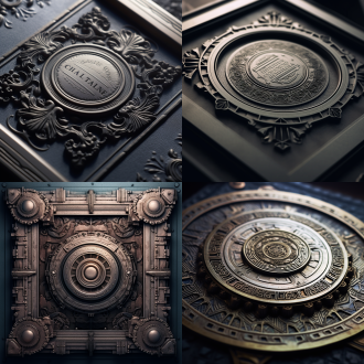 金属证书，创意造型，对称构图，现代风格，工作室，冷色调，微距镜头，柔和光线，静态，细节丰富，质感，专业。