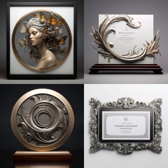 金属证书，桌面摆件，平面展示，高雅造型艺术