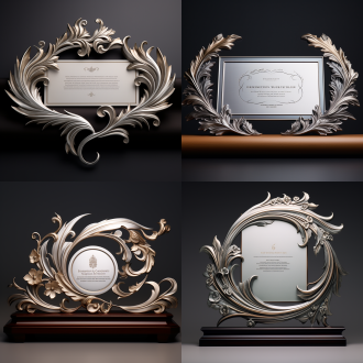 金属证书，桌面摆件，平面展示，高雅造型艺术
