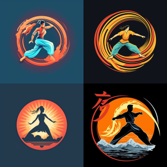 中国传统武术比赛logo，简洁大气，动态力量感，文化艺术风，黄金分割，冷色调，8k高清，矢量图，活力。