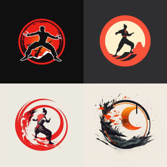 设计一个中国武术比赛的logo, 抽象风格，几何抽象风格，简洁大气，有动态力量，文化艺术，8k高清细节。