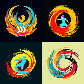 武术邀请赛活动logo，简洁大气艺术造型，含中国武术文化，色彩艳丽，居中构图，高饱和，矢量风，明亮光。 珐琅 松木