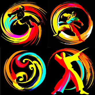 武术邀请赛活动logo，简洁大气艺术造型，含中国武术文化，色彩艳丽，对称布局，矢量风，暖色系，高光，醒目。 珐琅 铜