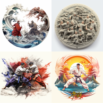 会徽，武术比赛活动，中国传统武术招式动作，彩色配色，浅浮雕效果，精细，8k高清细节，白色背景，正视角。