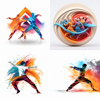 会徽，武术比赛活动，中国传统武术招式动作，简约线条，几何抽象图形，彩色配色，浅浮雕效果，精细，8k高清细节，白色背景，正视角。