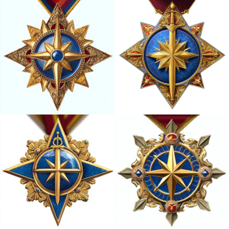 金属奖章，对称构图，复古风格，玻璃展示柜内，冷色调，微距镜头，顶光，清晰细节，庄重。 古剑 珐琅