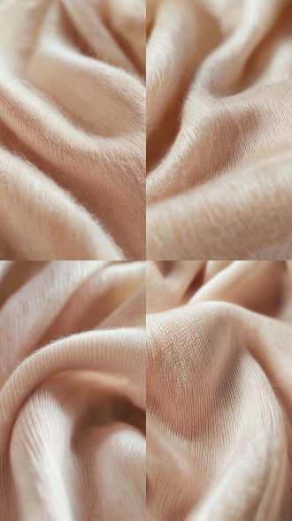 针织材质 布料材质，柔软布料 ，空间 纵深感 高清大图，摄影质感 超清材质，带景深效果 摄影纪实 虚化 玫瑰金 米色 特写 远景透视 消失点构图 毛茸茸