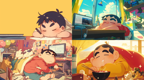 蜡笔小新，摆烂，可爱，插画风格。