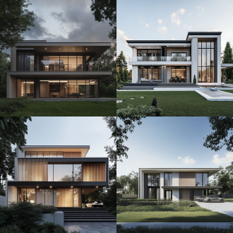 现代农村二层房屋设计展示图，细节精细，极简主义，cad，3dmax。