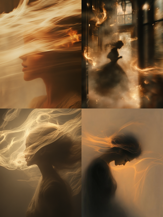 a woman in a victorian dress is surrounded by flames as if she is sitting in a mystical ritual, light painting photography, fire-breathing scene, motion photography, motion blur, abstract light painting, beautiful flames, mystical, horror movie poster photography, movie posters, film textures, kodak camera shots