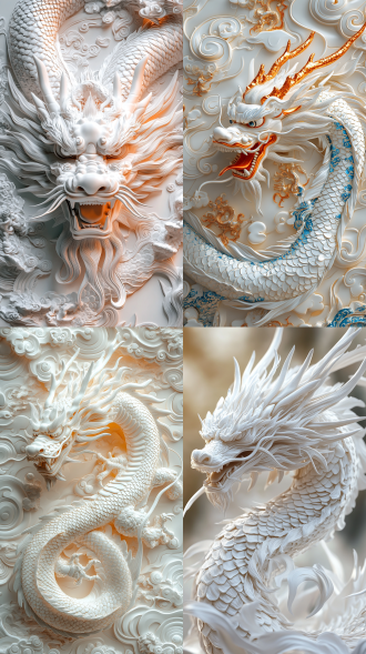 chinese aesthetics, dragon patterns, pure white background, exquisite craftsmanship, metallic texture, highlights, rich details, symmetrical composition, the combination of traditional and modern, static beauty, cultural symbol, macro lens, soft light, cool tone, calm, historical sense.,,in clothes