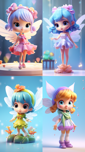 可爱小精灵, 自然站立, 衣着鲜艳, 高端自然配色, 明亮和谐, 可爱多彩, 光线追踪, 泡泡商城风格, 设计简洁, ip盲盒形象, 人物设计细节, 有趣的人物设计, 动作活泼, 动作、有机雕塑, c4d风格, 卡通写实, 图书插图风格, 4k展示.