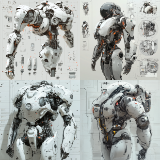 未来机甲，零件整齐排列，解构布局，细节丰富，层次感强，众多部件，极其精细，逼真风格，金属质感，冷色调，精密机械，科技感，动态静止，光影分明，未来主义。