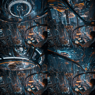 美女驾驶着飞行舱 低空飞行在未来城市 市中心高楼楼顶餐厅 可停靠飞机平台 科幻高科技 建筑风格拉斯维加斯 繁华 大场景 夜景 俯瞰 细节