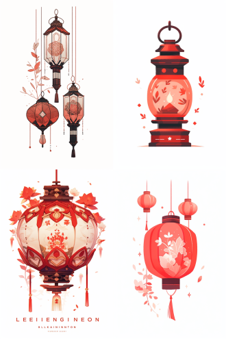 设计一个灯笼，中式灯笼，极简主义平面设计风格，红色色调，白色背景，东方美学