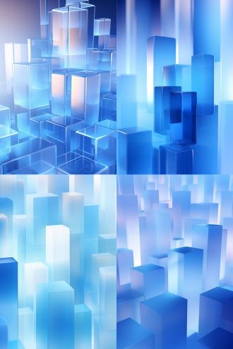 浅色渐变背景，多个立方体和圆柱体的和图案，蓝色抽象流体形状的3d渲染，极简主义风格，线条和形状简单，高分辨率，散发着智慧创新的氛围，构图好看