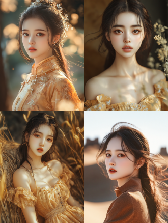 金色废土风，沙丘花纹，古代城堡背景，高清半身照，高光与阴影对比，50mm定焦镜头，自然光，静态，优雅，温暖色调，沉思，杰作级超逼真质量，华裔少女幼女面孔熟女面孔，面部清洁逼真脸部脸庞完美，细腻脸部皮肤皙白棕黄头发，hd质量逼真画质真人长腿，超高清渲染准确无误纹理肌肤，高细节质感高质量非常详细，8k分辨率写真摄影照。