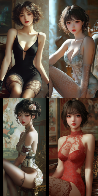 smooth anime cg art, beautiful oriental woman, medibang, by wu daozi, curly and short top hair, exquisite stockings. stunningly realistic,