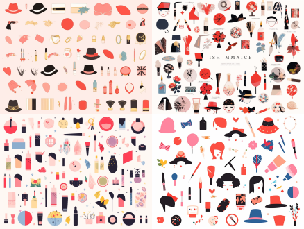美妆素材，小帽子，小鞭炮，口红，拉花，标签，各种线条组合，多种款式耳环，各种贴纸等 极简主义 卡通 平面复古 街头涂鸦风格 平面小说 日本版画 法国艺术 办公室 图标集设计 多姿势角色 v杂志 极简 优雅风 运动风 文艺复兴 樱桃 白绿 粉彩色 象牙白 枫叶红 浅绿