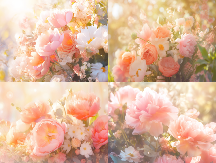 花束特写，中心构图，花园里，柔和色调，标准镜头，顺光，静止，花瓣，娇艳，宁静。