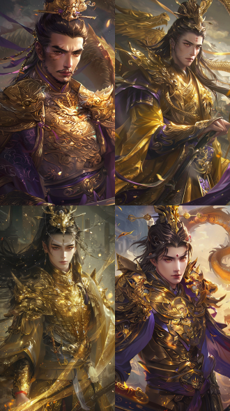 金吒，以金甲神将之姿现世：身披金光流转的蟠龙战甲，头戴束发紫金冠，眉宇间英气凛然，双目如炬似能洞穿邪祟。手持法宝遁龙桩，七宝镶嵌，篆刻梵文密咒，挥动时金龙盘桓，可缚妖魔于瞬息；腰间悬一柄斩妖剑，寒光摄魄，尽显神威，8k分辨率