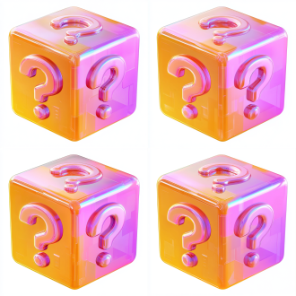 a box with a question mark icon, bright and transparent colors，colorful pastel, soft gradient colors like orange, pink, detailed renderings of the box in all directions, rounded corners with large shiny metal numbers, white background, 3d rendering, high-resolution photography, professional color grading, retouching, and incredibly hyper-realistic, octane render, photo-realistic, cinematic lighting, and hdr.