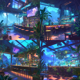 热带雨林，山里，酒吧，霓虹灯