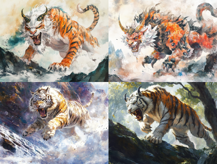 full body, on zhongqu mountain, a beast like a horse with a white body and black tail, one horn, tiger's teeth and claws, making a sound like the beating of drums, named bo which can eat tigers and leopards, raising it can avoid war, epic wide shot, spotlight, pastel color, illustration, using watercolor painting techniques