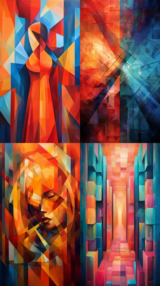 抽象艺术颂歌，色彩斑斓，几何形状，中心构图，现代艺术画廊，暖色调，广角镜头，柔和光线，静态，和谐，灵感。