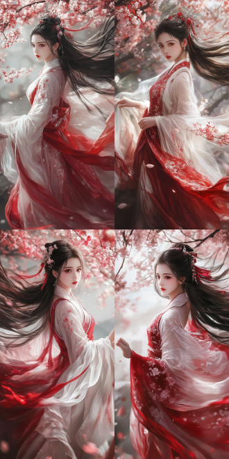 超清渲染的动漫风格中国少女画作。画面中的少女长发飘飘，身着细节丰富的汉服连衣裙，腰间系着随风摇曳的飘带。她的动作轻盈优雅，摆臂间透露出飘飘欲仙的气质。请注重服饰的细节刻画，确保色彩斑斓且和谐统一。画面以自然色调为主，采用远景透视手法，营造出强烈的空间感。请确保高亮细节清晰可见，呈现出古装风格的唯美氛围。同时，运用3d渲染技术，使画面达到电影般的画质。最后，请使用广角镜头捕捉这一瞬间，让画面更加宽广而震撼。高清画质、细腻纹理以及柔和光线都是不可或缺的元素，请务必确保这些方面的完美呈现。