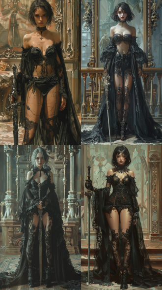 生成写实照片，全身正面肖像，一个短发魔族女孩穿着哥特风格的蕾丝紧身服饰，手里拿着超出身体的长刀，披着黑色薄纱，穿着蕾丝长靴，站姿，背景为金碧辉煌的欧式宫殿，女孩身体和相貌超清晰明亮，幻想主义，写实主义，细节复杂，刻画清晰，8k 全身