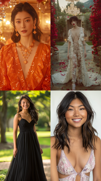 a 22-year-old chinese woman, in a garden, with long legs, wearing a low-cut evening gown with a mature, chic style, high heels, delicate makeup, fashionable attire, a high-end restaurant, elegant layout, soft lighting, a telephoto lens, shallow depth of field, side lighting, a confident smile, luxurious decorations, warm tones, radiating charm.,,in clothes