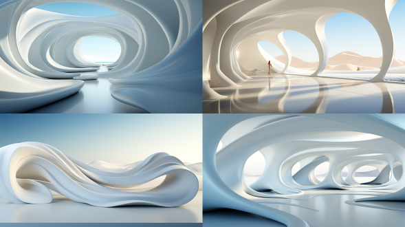 柔美的曲线自然旋转向上白色基调的超写实画面，中心构图，冷色调，标准镜头，柔和光，宁静。