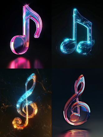 x-ray, a glowing musical note icon in full color, front view, glass, hd, high quality, 8k, oc rendering, black background