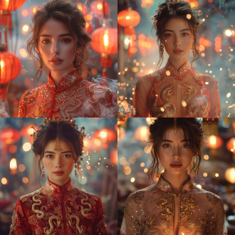 award-winning photography, chinese beauty in crimson qipao with sinuous gold serpent embroidery, delicate snake scale makeup glowing under lantern light, holding jade snake-shaped zodiac totem, standing in courtyard where incense smoke forms coiling patterns, burning firecrackers reflecting in almond eyes, phase one xt with cinematic lighting, by chen man and tim walker fusion style, kodak ektachrome color palette, ultra-detailed fabric texture