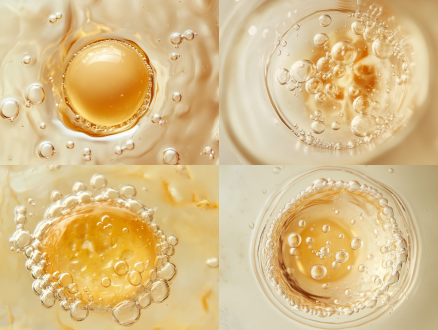 ovum with bubbles floating in water stock photo, in the style of light beige and light amber, aerial view, neo-plasticist, hyper-realistic oil, minimalist photography, kitchen still life, telephoto lens