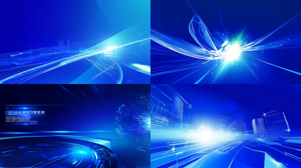 科技蓝色系，不规则几何图形，线条剪影，极简风格，对称构图，冷色调，高对比度，抽象艺术，平面设计，主kv设计，科技感，未来感，抽象几何，线条流畅，剪影轮廓，蓝色调，冷光，简洁，现代感。