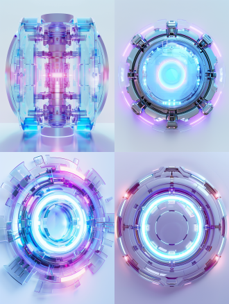 抽象3d数据处理器底座，护盾主体，浅蓝紫色，磨砂透明玻璃，科技感设计，白色背景工作室灯光，3d效果，c4d，blender，oc渲染器，高细节，16k分辨率，冷色调，科技感，透明质感，工业风，精细纹理，光线反射，简洁现代，干净调色板，白色空间，空中视角，微缩视觉。