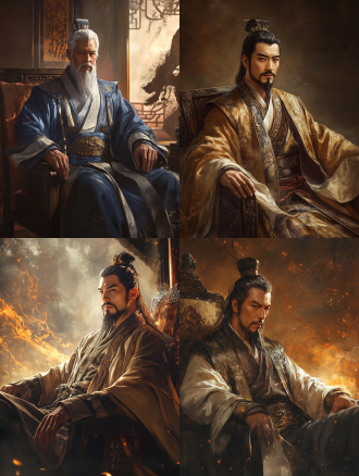 仰拍，一个帅气的中国古代男人，坐在椅子上，看着远方，武侠人物，侧面，布朗光