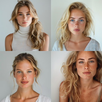 健康肌肤 外国女性 半身照 皮肤水润 素颜美丽 背景白色干净 有皮肤纹理细节 没有化妆 金发碧眼