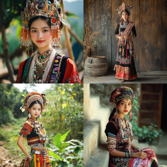 西双版纳、傣族美女，穿着傣装、全身照